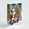 Boston Terrier and Santa Claus Greeting Cards Pack of 8 Blank Cards with Envelopes Whimsical A7 Size 5x7