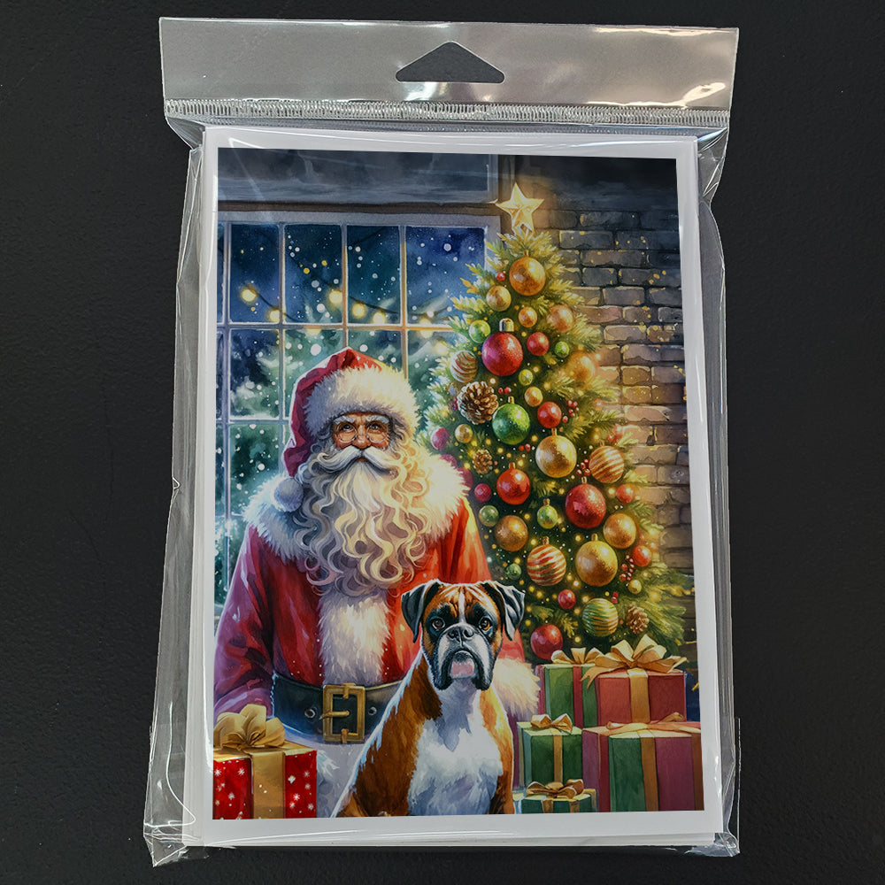 Boxer and Santa Claus Greeting Cards Pack of 8 Blank Cards with Envelopes Whimsical A7 Size 5x7
