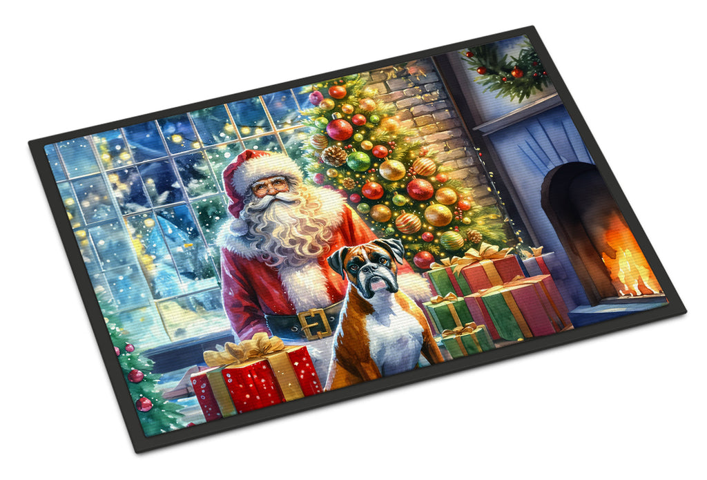 Boxer and Santa Claus Doormat Indoor Outdoor 18H X 27W Front Door Mat Rugs for Entryway, Non Slip Washable