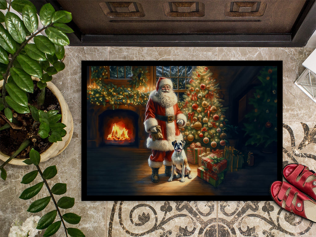 Boxer and Santa Claus Doormat Indoor Outdoor 18H X 27W Front Door Mat Rugs for Entryway, Non Slip Washable