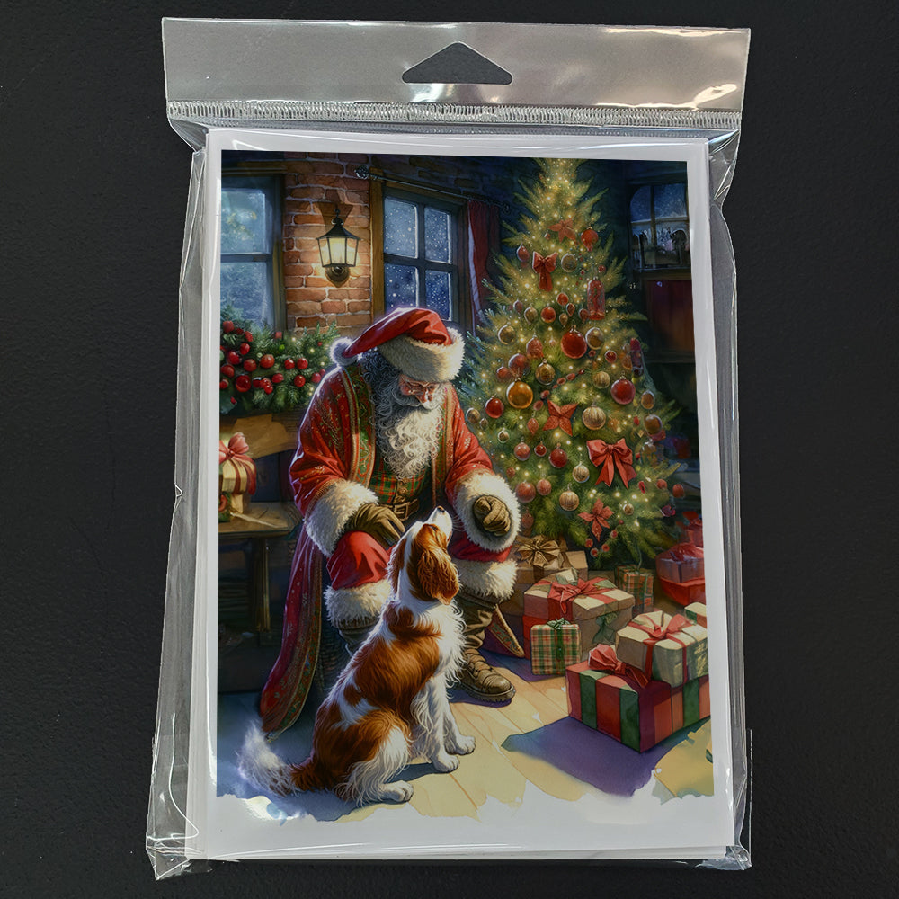 Brittany and Santa Claus Greeting Cards Pack of 8 Blank Cards with Envelopes Whimsical A7 Size 5x7