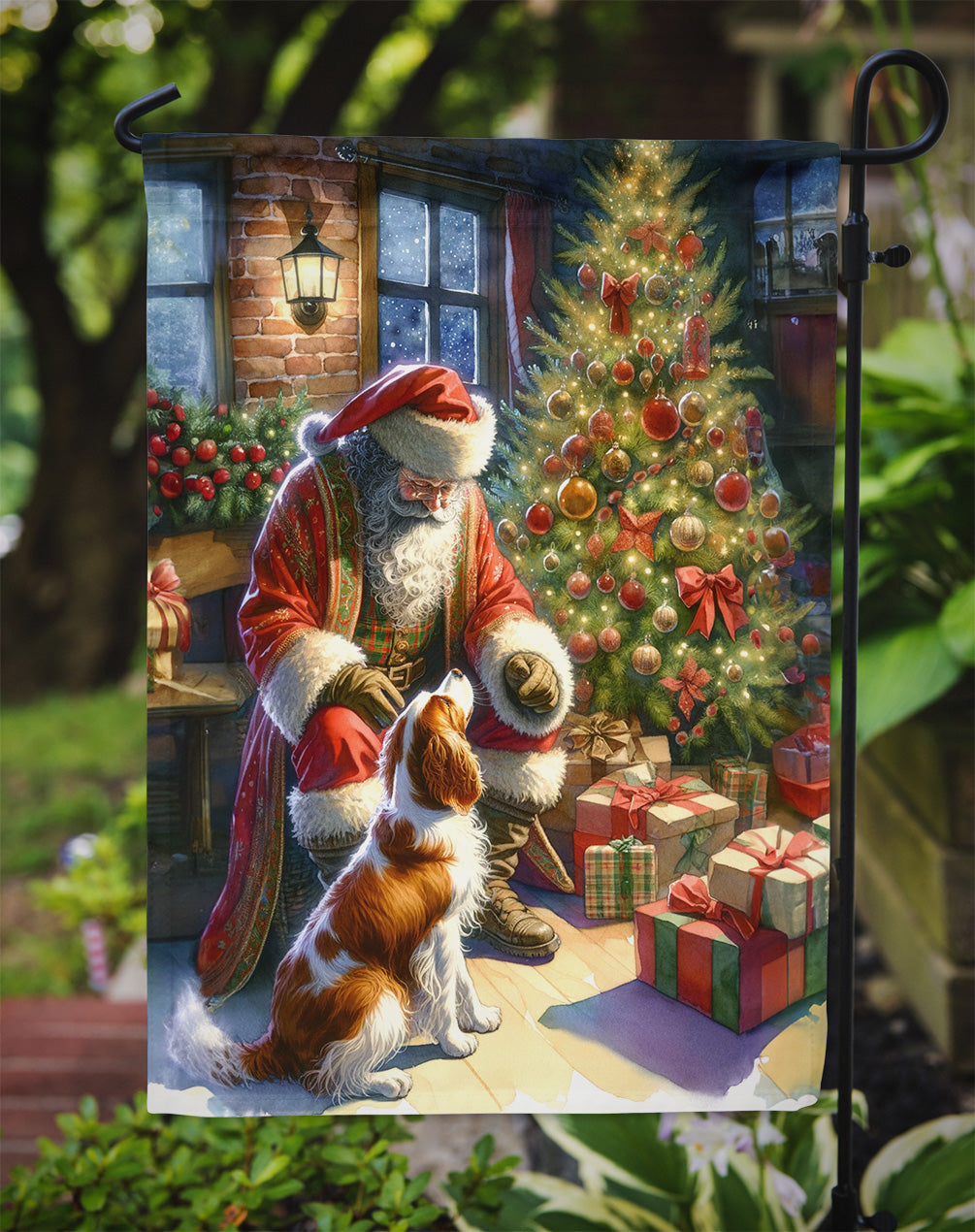 Brittany and Santa Claus Garden Flag Mailbox Decorative Yard Banner Outside Patio Artwork for Flower Beds, Garden Size, Multicolor