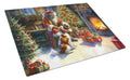 Brittany and Santa Claus Cutting Board Tempered Glass Kitchen Cutting Surface, Heat Resistant Chopping, Non-Slip Feet, Food Prep & Serving