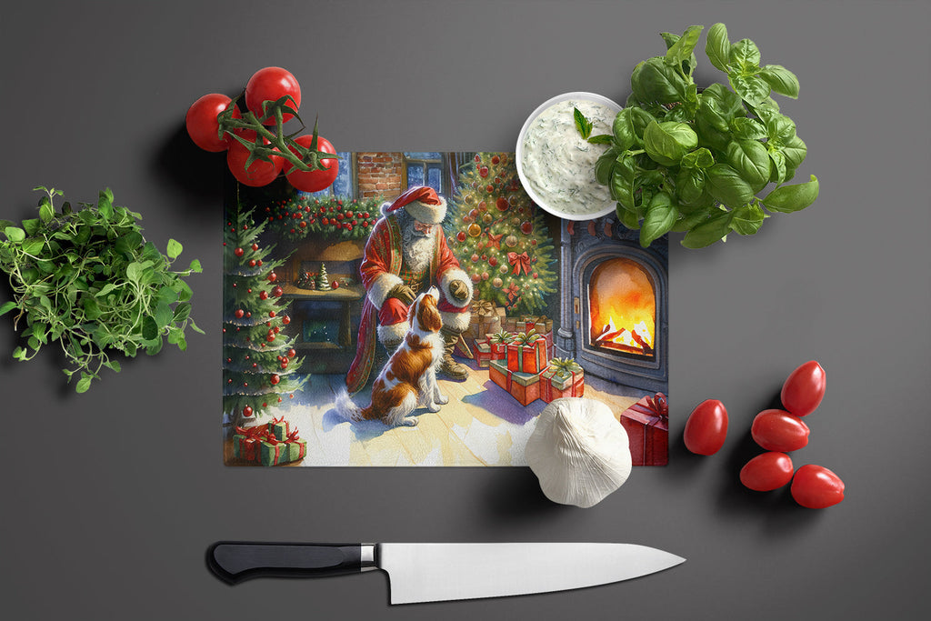 Brittany and Santa Claus Cutting Board Tempered Glass Kitchen Cutting Surface, Heat Resistant Chopping, Non-Slip Feet, Food Prep & Serving