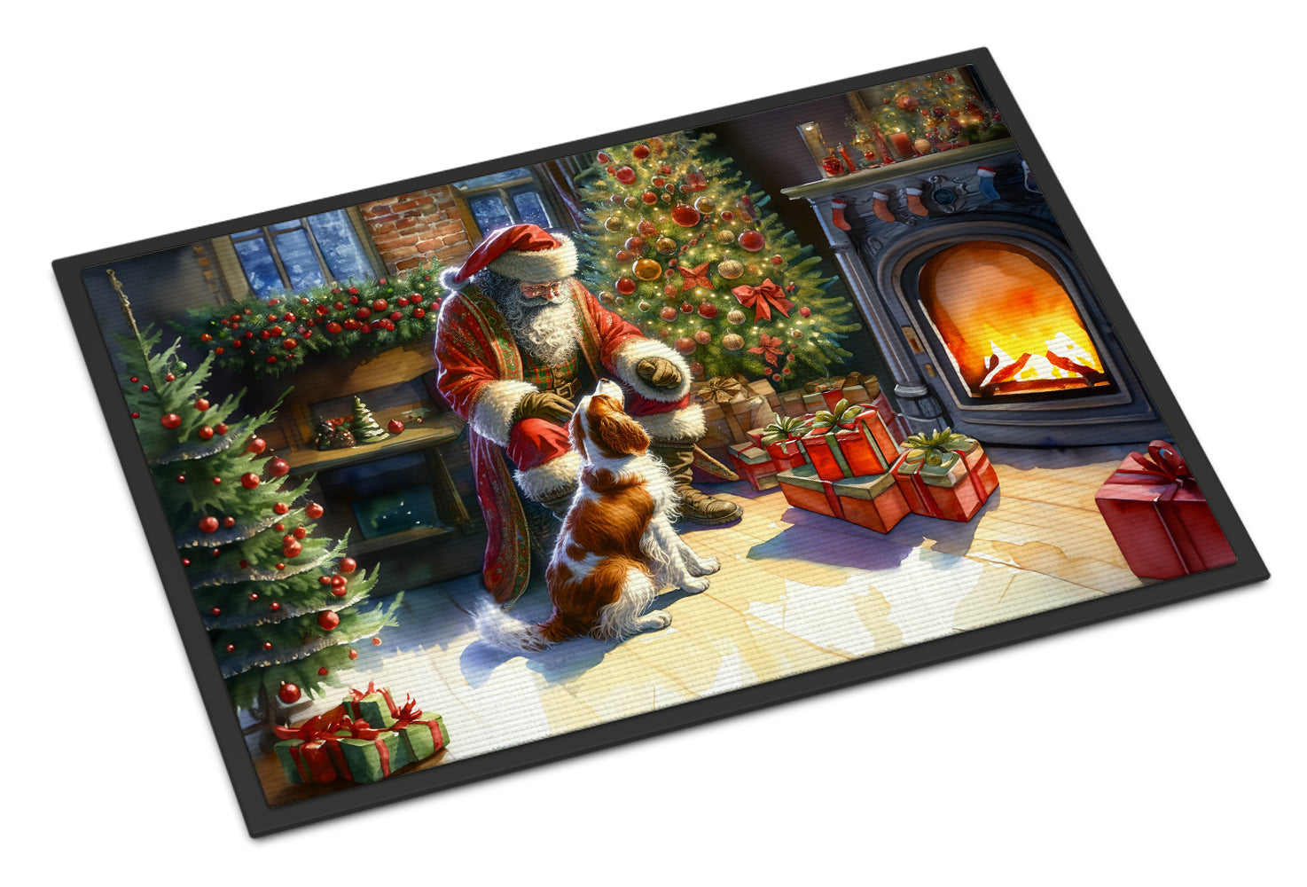 Brittany and Santa Claus Doormat Indoor Outdoor 18H X 27W Front Door Mat Rugs for Entryway, Non Slip Washable