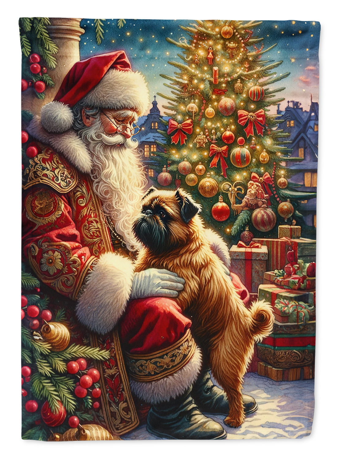 Brussels Griffon and Santa Claus Garden Flag Mailbox Decorative Yard Banner Outside Patio Artwork for Flower Beds, Garden Size, Multicolor