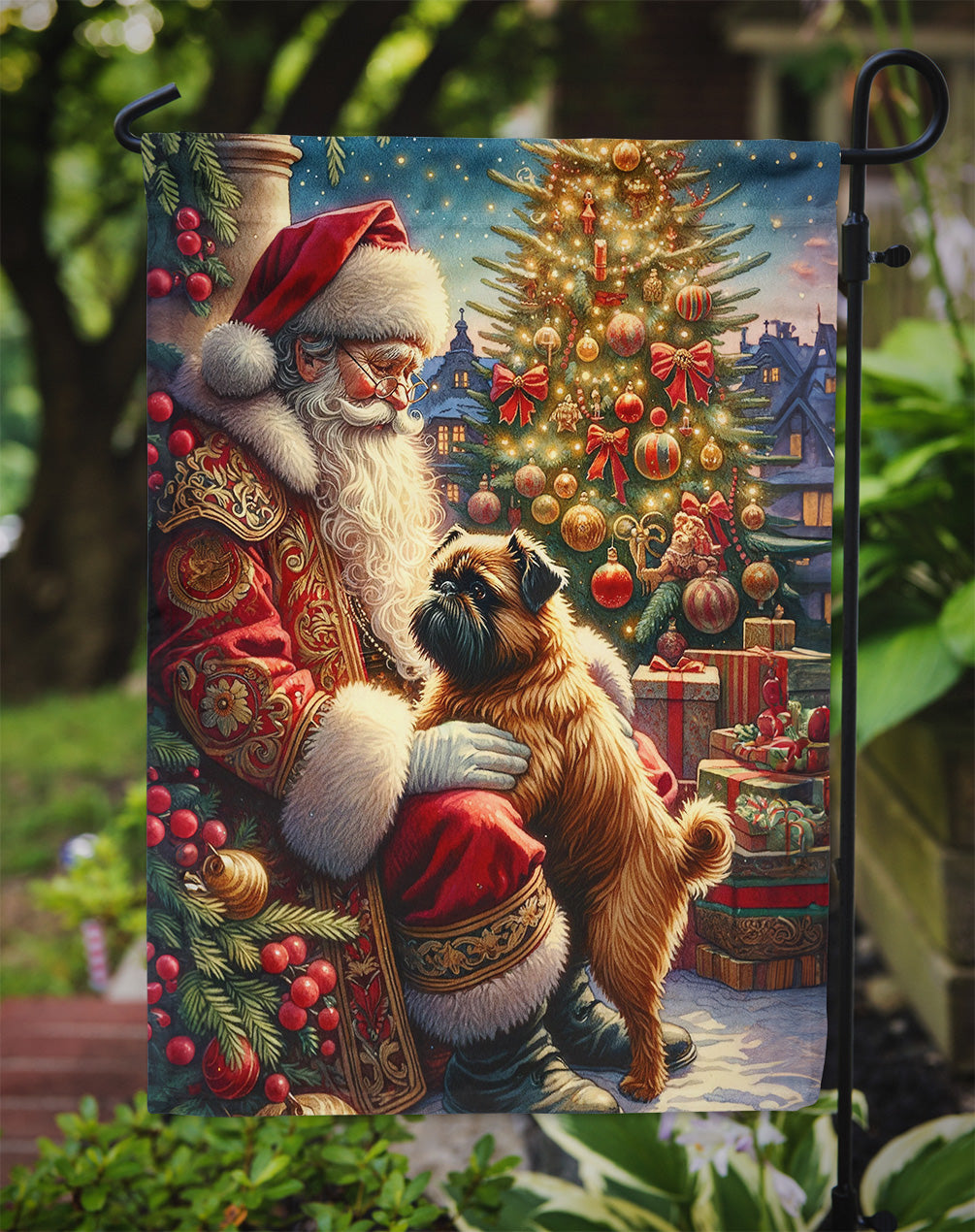 Brussels Griffon and Santa Claus Garden Flag Mailbox Decorative Yard Banner Outside Patio Artwork for Flower Beds, Garden Size, Multicolor