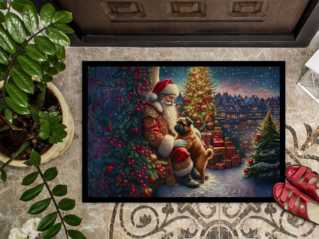Brussels Griffon and Santa Claus Doormat Indoor Outdoor 24H X 36W Front Door Mat Rugs for Entryway, Non Slip Washable Low Pile,
