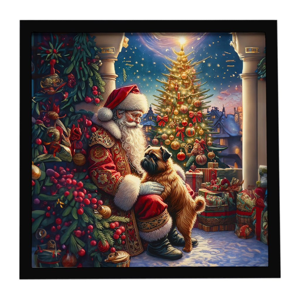 Brussels Griffon and Santa Claus Framed Metal Print Bathroom, Kitchen, Office, Home Decor Wall Art Ready to Hang, Square, 8X8