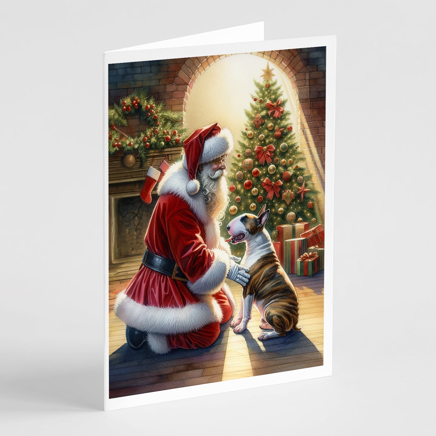Bull Terrier and Santa Claus Greeting Cards Pack of 8 Blank Cards with Envelopes Whimsical A7 Size 5x7