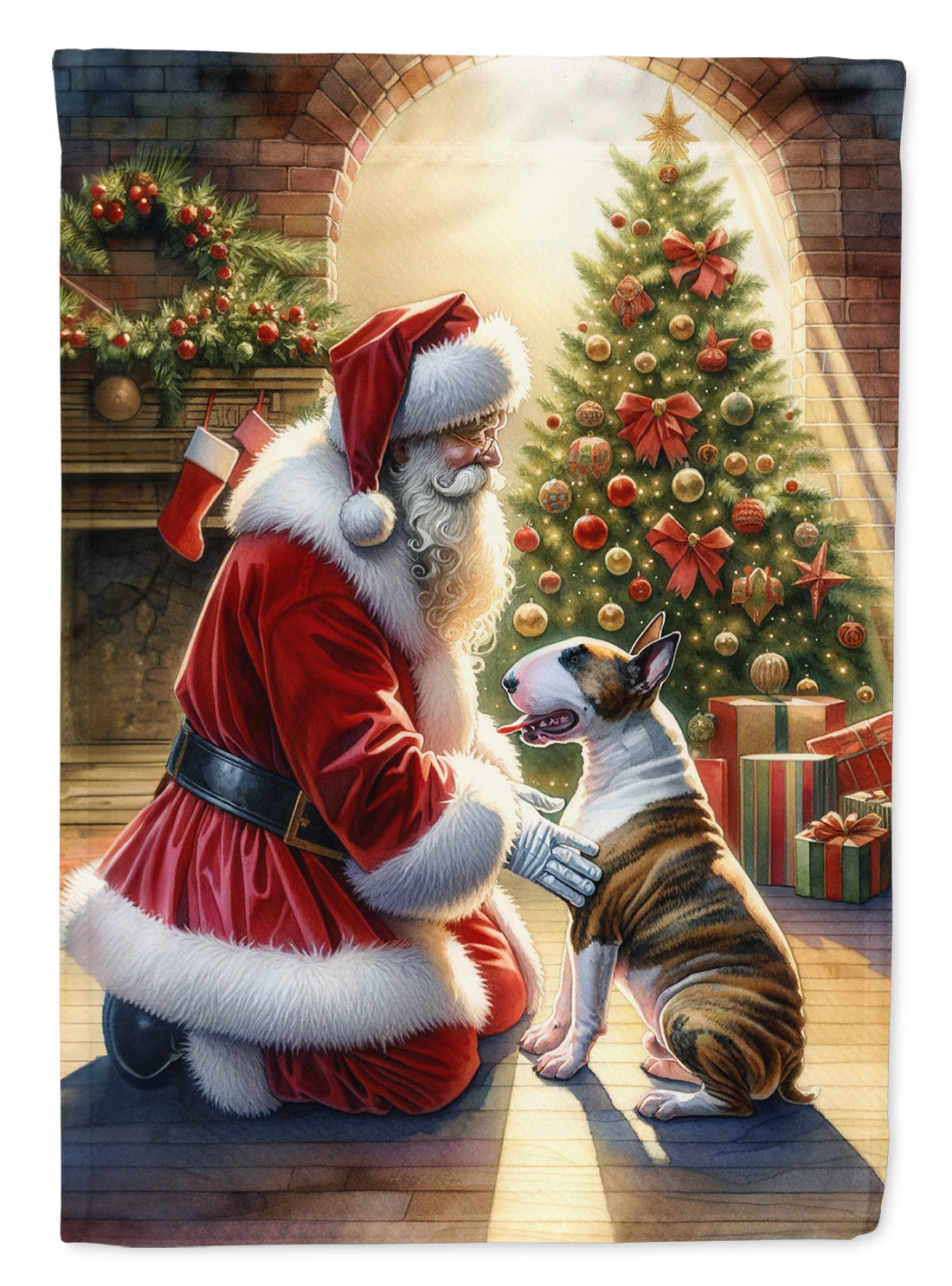 Bull Terrier and Santa Claus Garden Flag Mailbox Decorative Yard Banner Outside Patio Artwork for Flower Beds, Garden Size, Multicolor