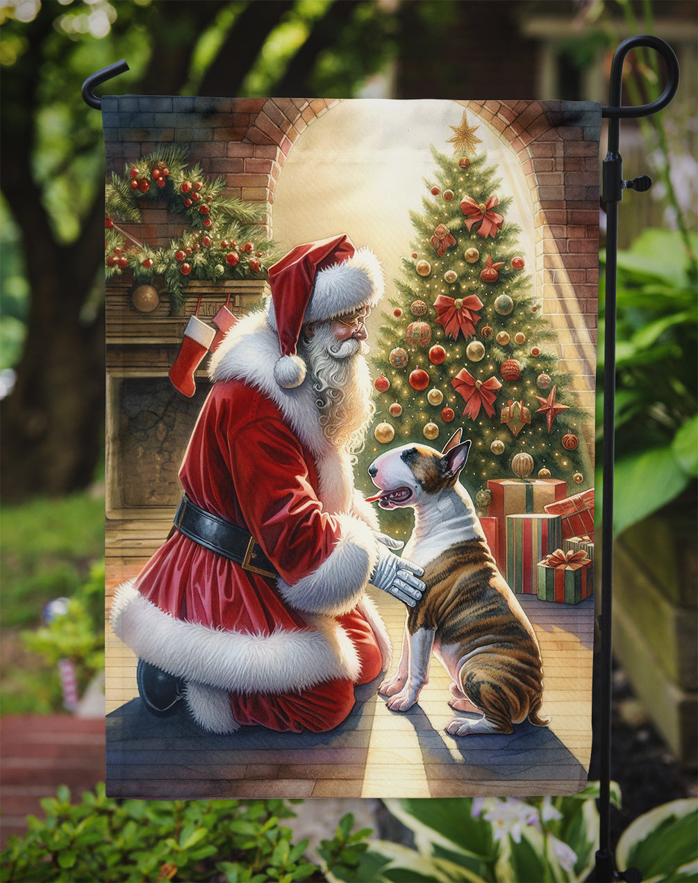 Bull Terrier and Santa Claus Garden Flag Mailbox Decorative Yard Banner Outside Patio Artwork for Flower Beds, Garden Size, Multicolor
