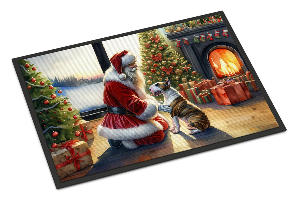 Bull Terrier and Santa Claus Doormat Indoor Outdoor 18H X 27W Front Door Mat Rugs for Entryway, Non Slip Washable