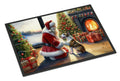 Bull Terrier and Santa Claus Doormat Indoor Outdoor 18H X 27W Front Door Mat Rugs for Entryway, Non Slip Washable