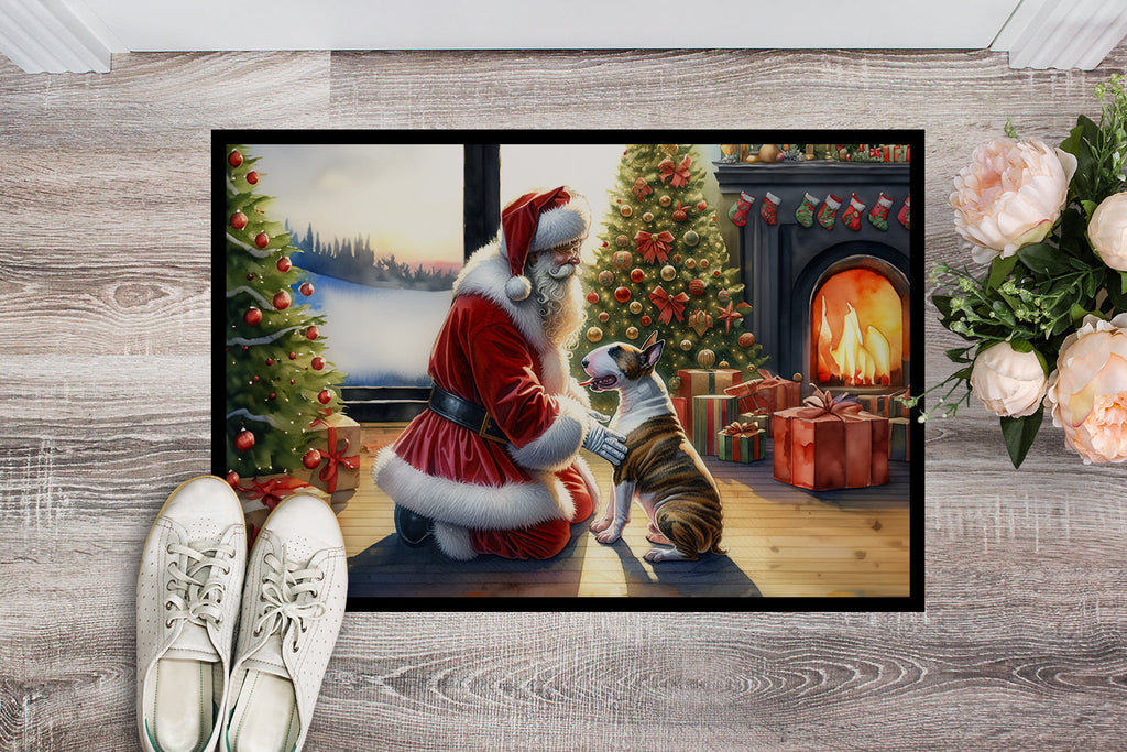 Bull Terrier and Santa Claus Doormat Indoor Outdoor 18H X 27W Front Door Mat Rugs for Entryway, Non Slip Washable