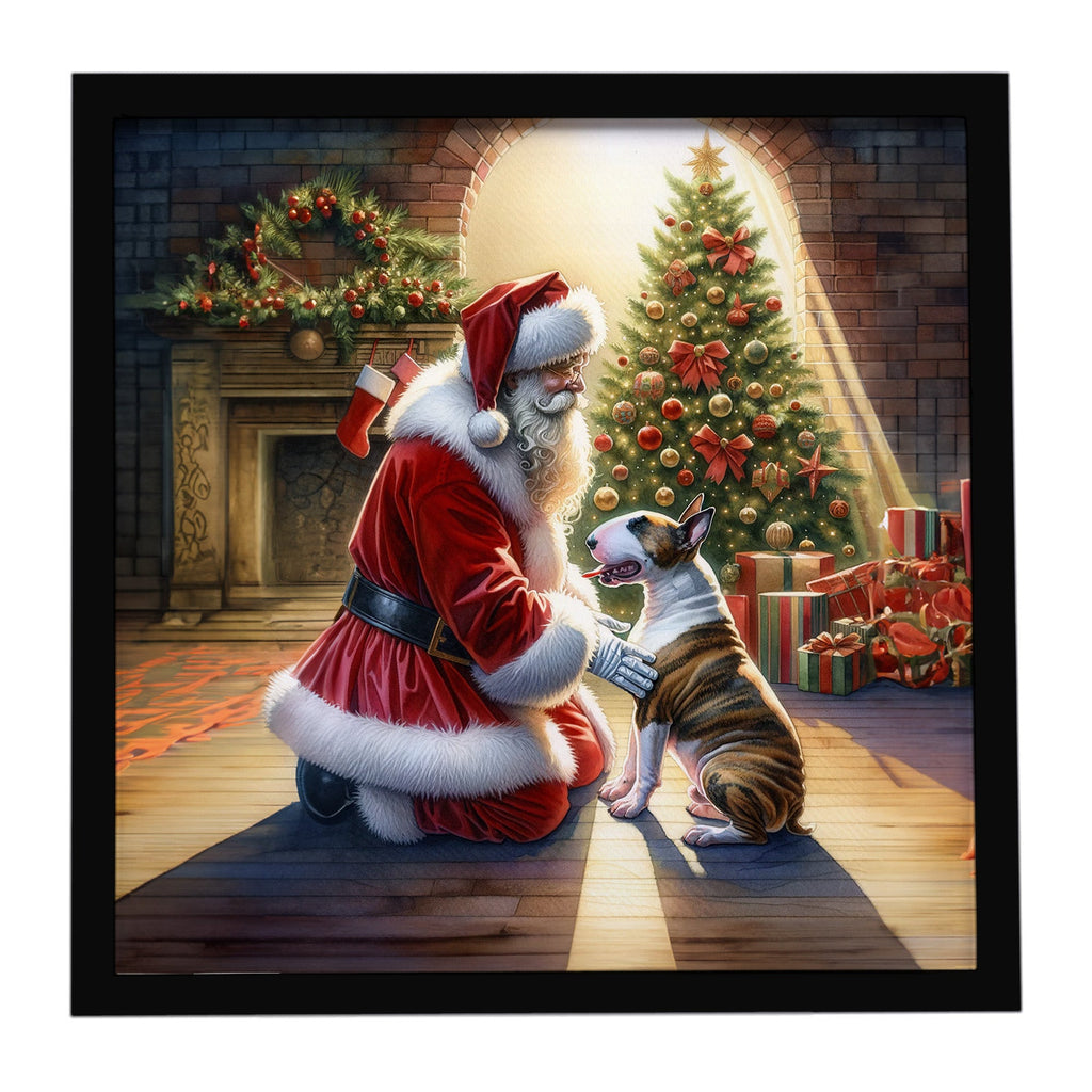 Bull Terrier and Santa Claus Framed Metal Print Bathroom, Kitchen, Office, Home Decor Wall Art Ready to Hang, Square, 8X8