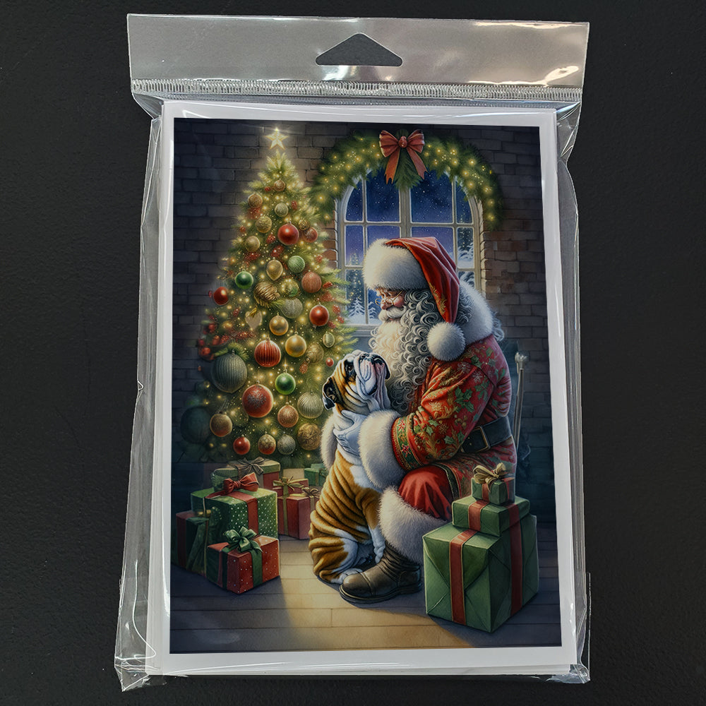 English Bulldog and Santa Claus Greeting Cards Pack of 8 Blank Cards with Envelopes Whimsical A7 Size 5x7