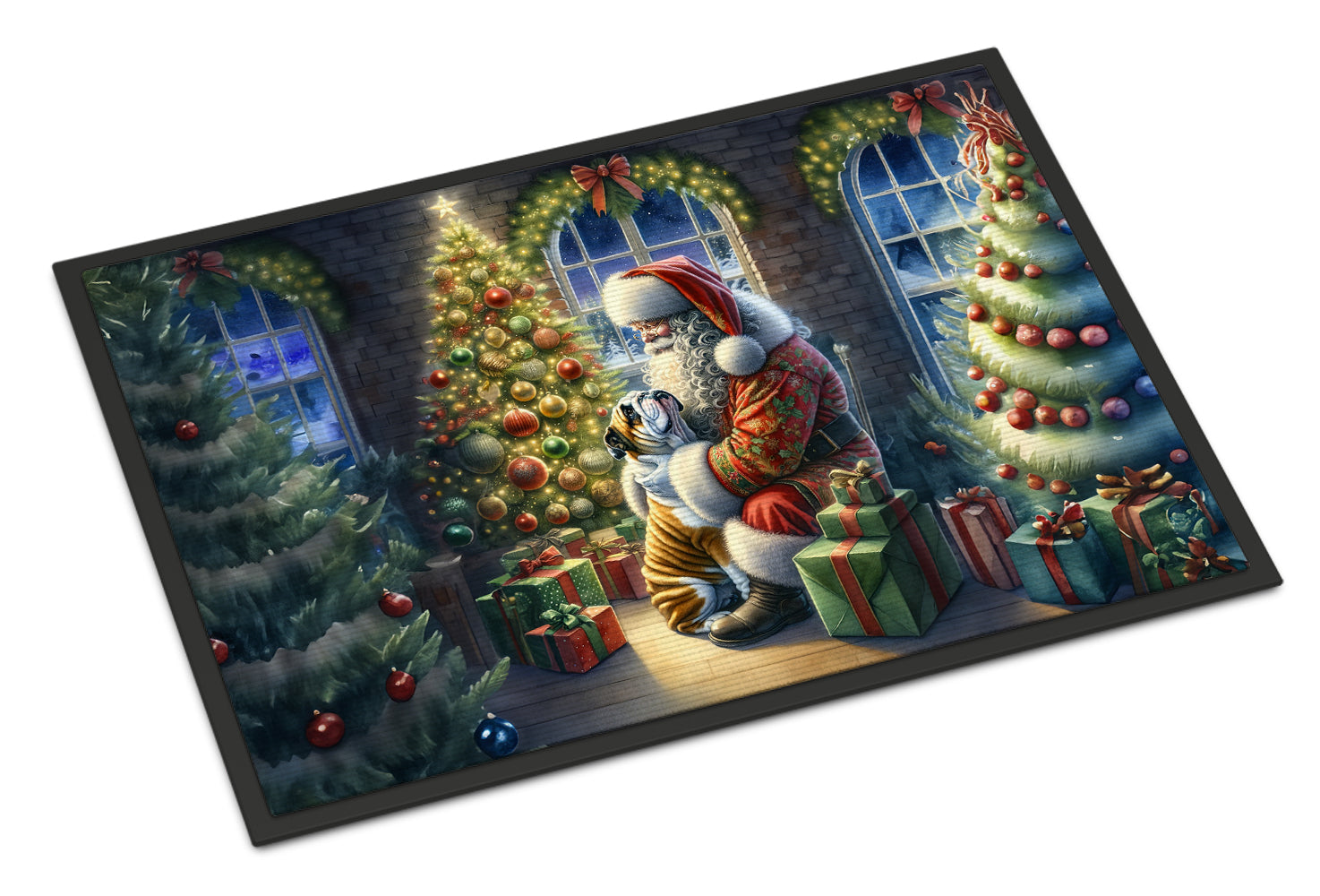 English Bulldog and Santa Claus Doormat Indoor Outdoor 24H X 36W Front Door Mat Rugs for Entryway, Non Slip Washable Low Pile,