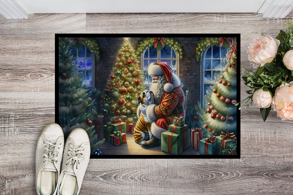 English Bulldog and Santa Claus Doormat Indoor Outdoor 18H X 27W Front Door Mat Rugs for Entryway, Non Slip Washable