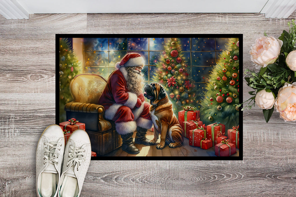 Bullmastiff and Santa Claus Doormat Indoor Outdoor 24H X 36W Front Door Mat Rugs for Entryway, Non Slip Washable Low Pile,