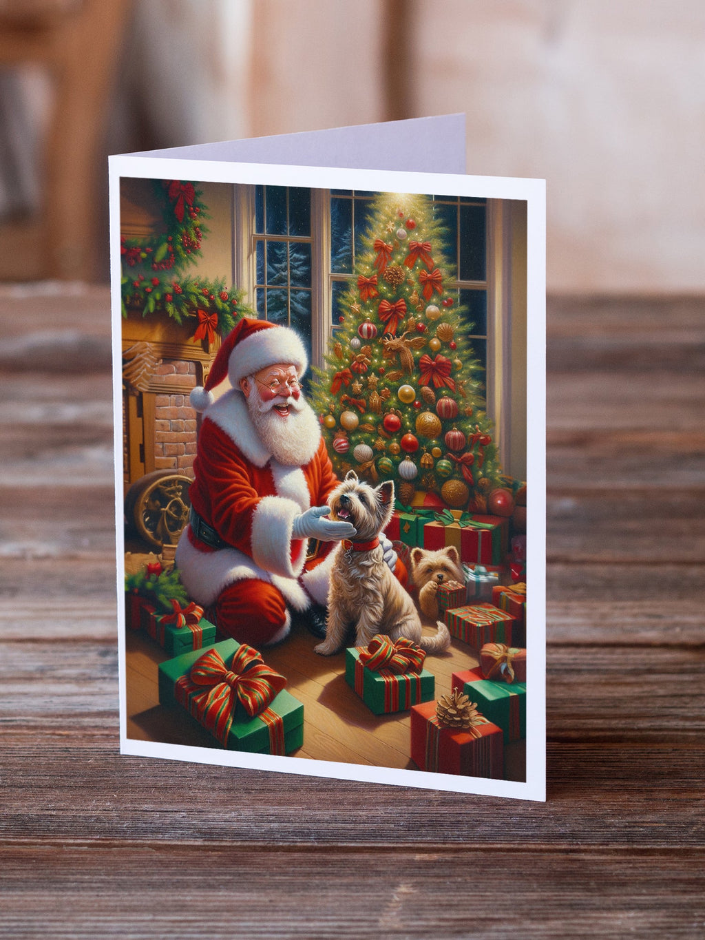 Cairn Terrier and Santa Claus Greeting Cards Pack of 8 Blank Cards with Envelopes Whimsical A7 Size 5x7
