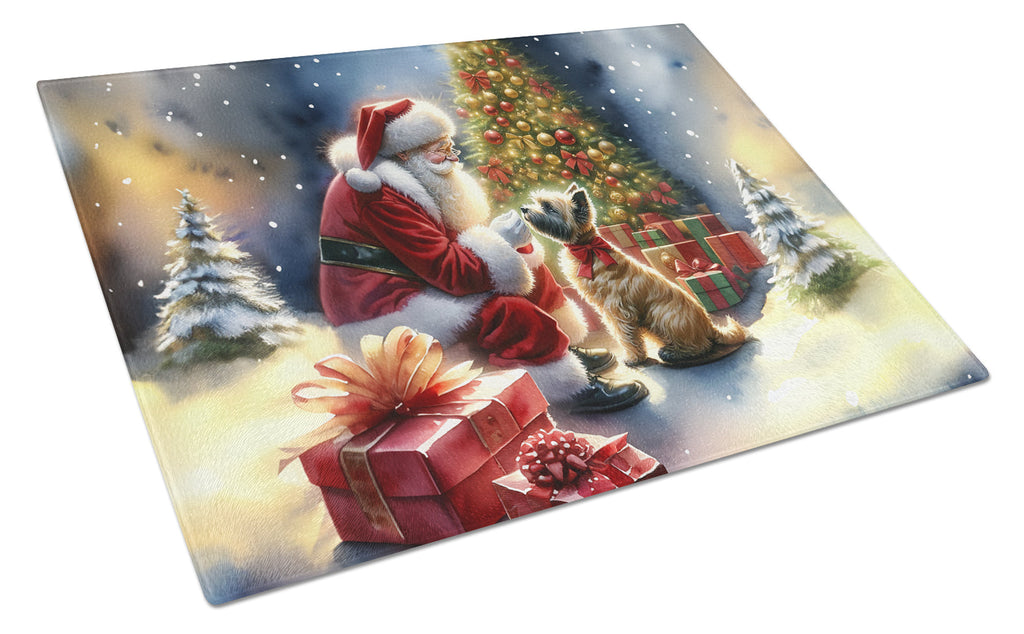Cairn Terrier and Santa Claus Cutting Board Tempered Glass Kitchen Cutting Surface, Heat Resistant Chopping, Non-Slip Feet, Food Prep & Serving