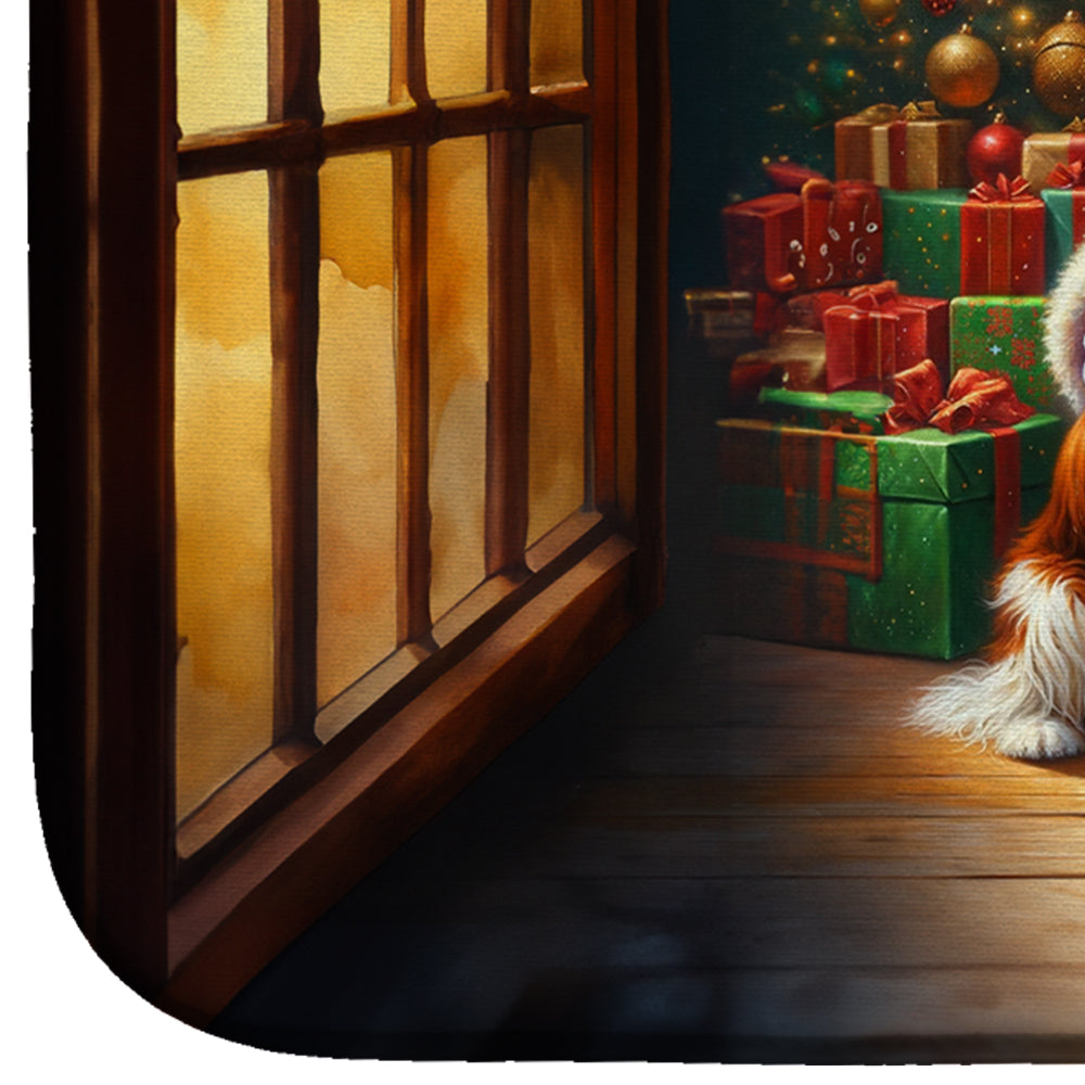 Cavalier Spaniel and Santa Claus Dish Drying Mat Absorbent Dish Drying Mat Pad for Kitchen Counter Dish Drainer Mat for Countertop, 14 x 21", Multicolor