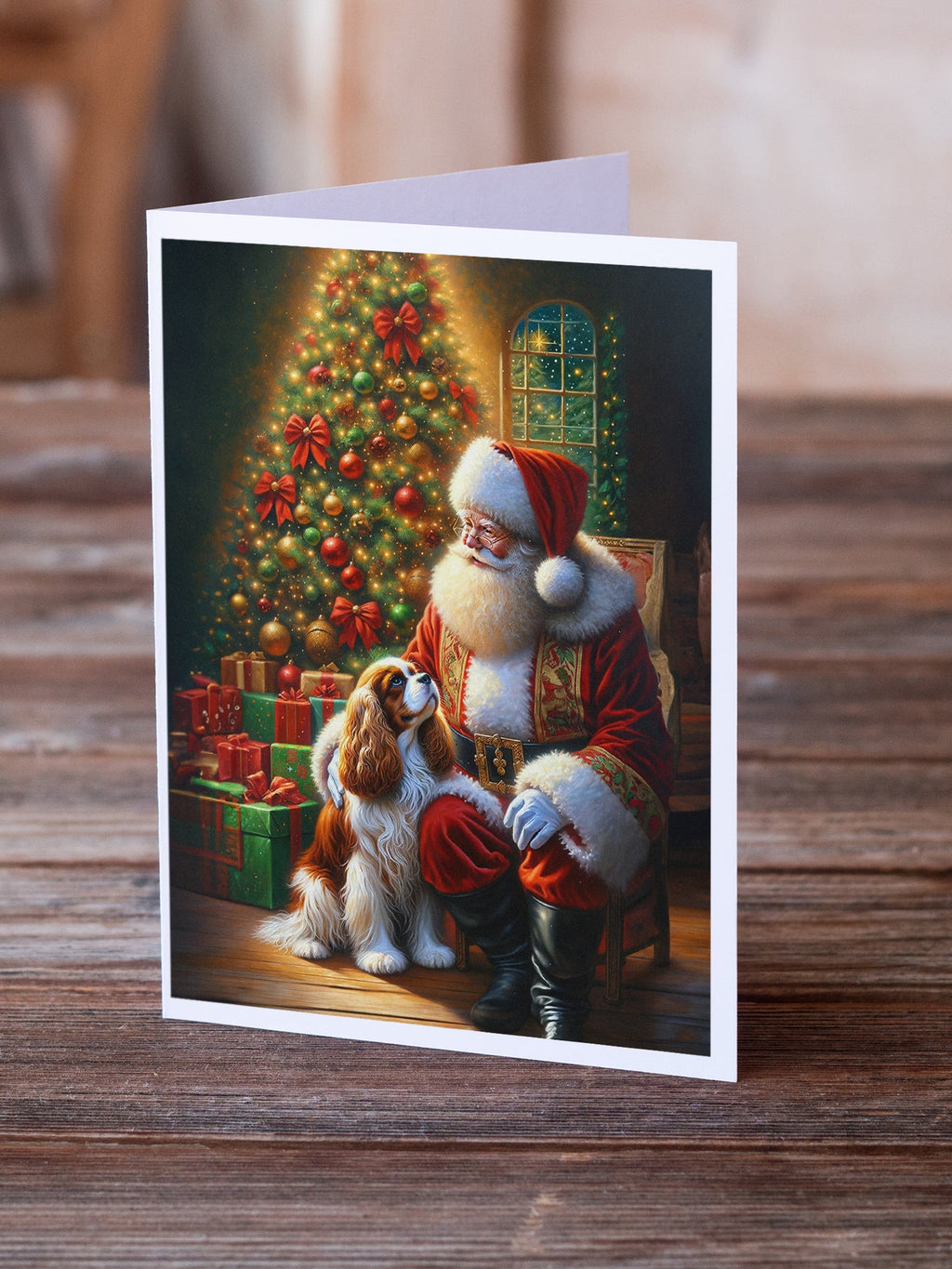Cavalier Spaniel and Santa Claus Greeting Cards Pack of 8 Blank Cards with Envelopes Whimsical A7 Size 5x7