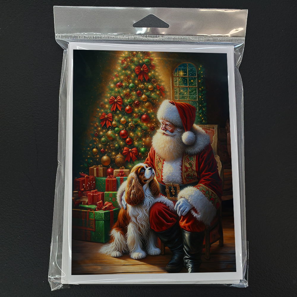 Cavalier Spaniel and Santa Claus Greeting Cards Pack of 8 Blank Cards with Envelopes Whimsical A7 Size 5x7