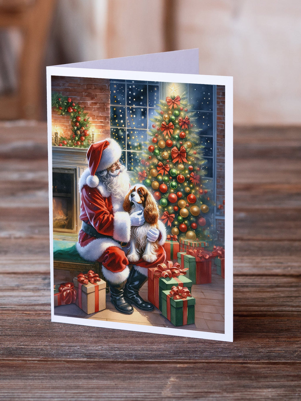 Cavalier Spaniel and Santa Claus Greeting Cards Pack of 8 Blank Cards with Envelopes Whimsical A7 Size 5x7