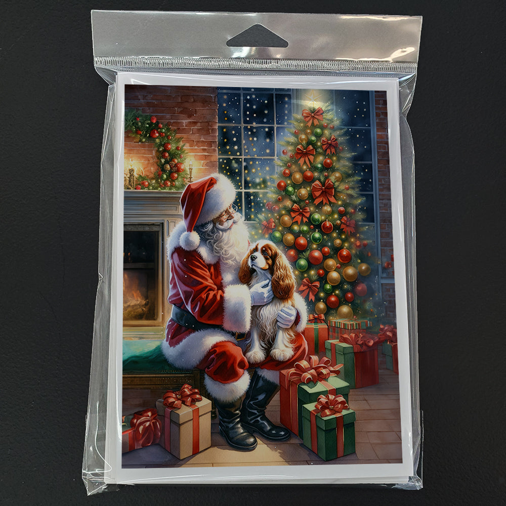 Cavalier Spaniel and Santa Claus Greeting Cards Pack of 8 Blank Cards with Envelopes Whimsical A7 Size 5x7