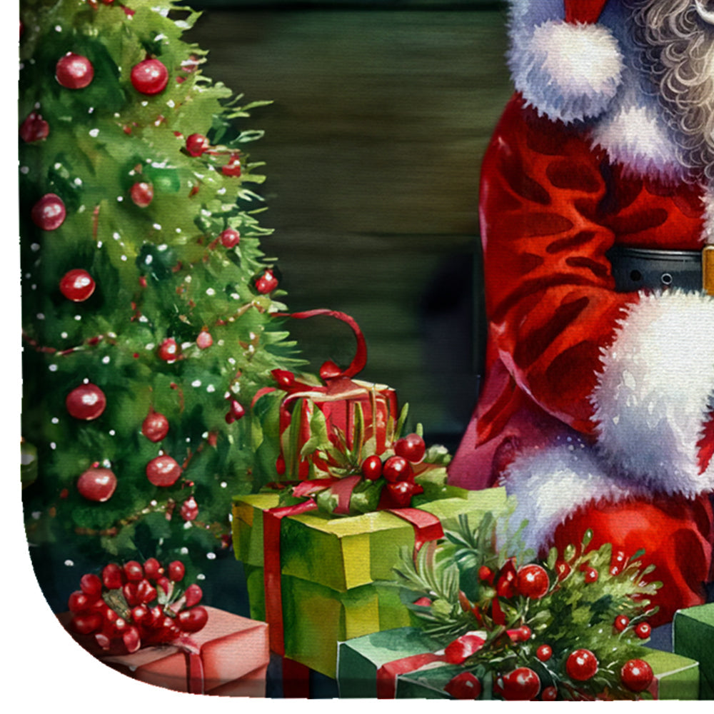 Cavalier Spaniel and Santa Claus Dish Drying Mat Absorbent Dish Drying Mat Pad for Kitchen Counter Dish Drainer Mat for Countertop, 14 x 21", Multicolor