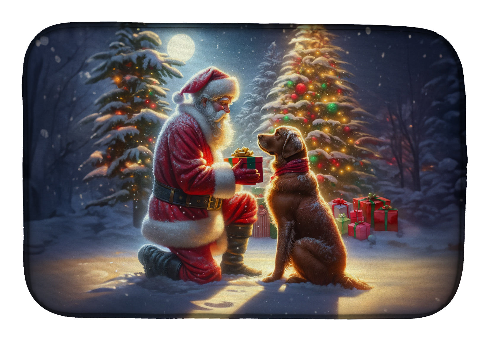 Chesapeake Bay Retriever and Santa Claus Dish Drying Mat Absorbent Dish Drying Mat Pad for Kitchen Counter Dish Drainer Mat for Countertop, 14 x 21", Multicolor