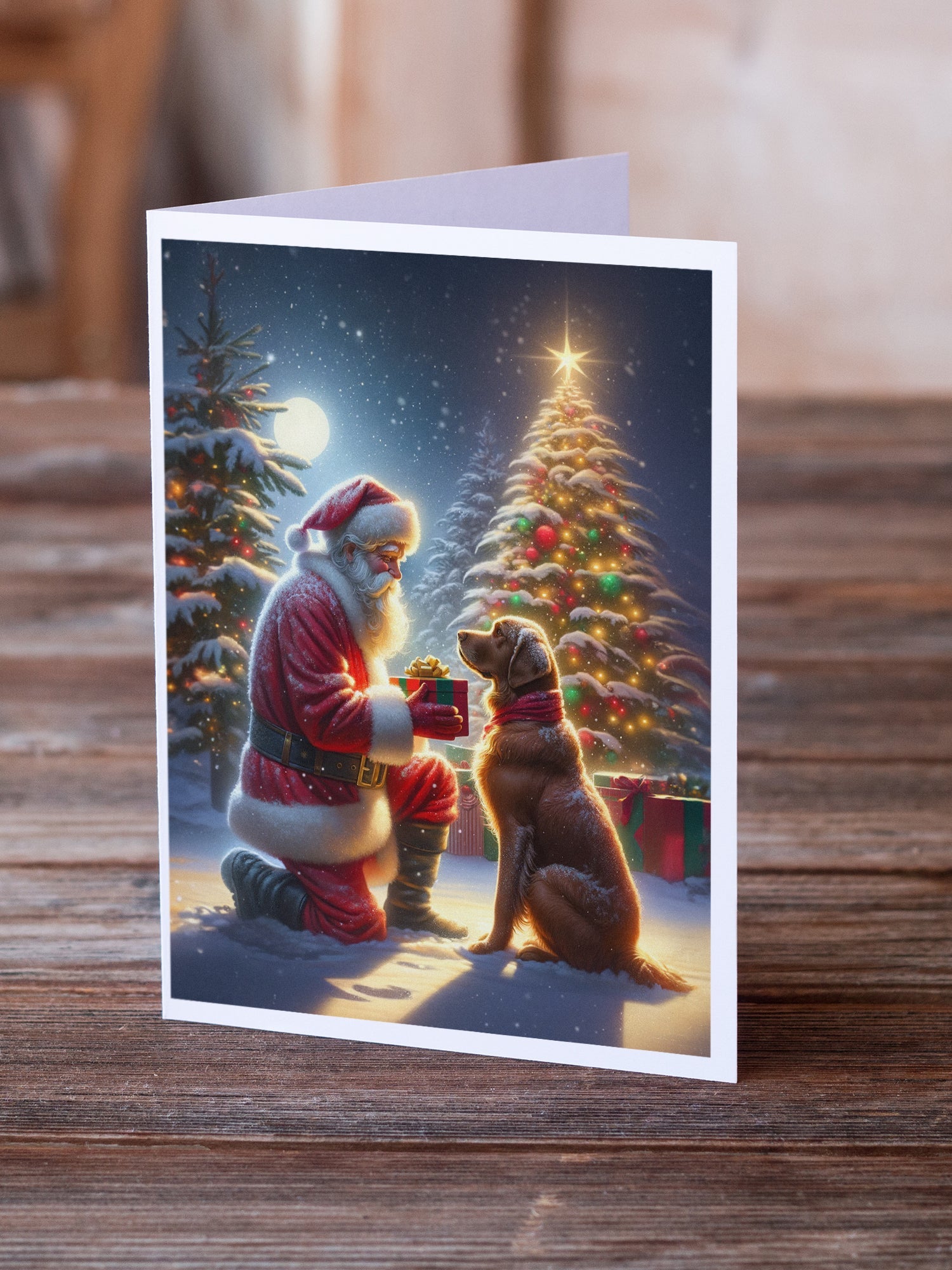 Chesapeake Bay Retriever and Santa Claus Greeting Cards Pack of 8 Blank Cards with Envelopes Whimsical A7 Size 5x7