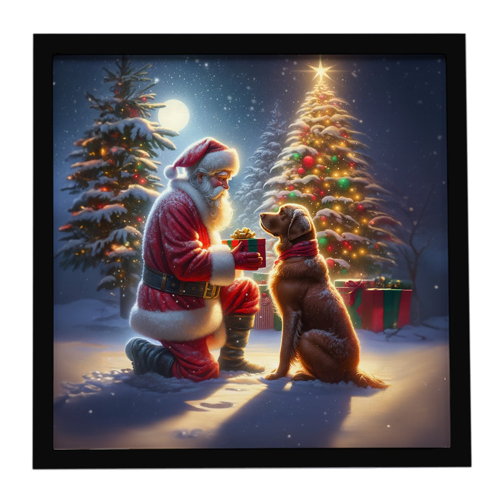Chesapeake Bay Retriever and Santa Claus Framed Metal Print Bathroom, Kitchen, Office, Home Decor Wall Art Ready to Hang, Square, 8X8