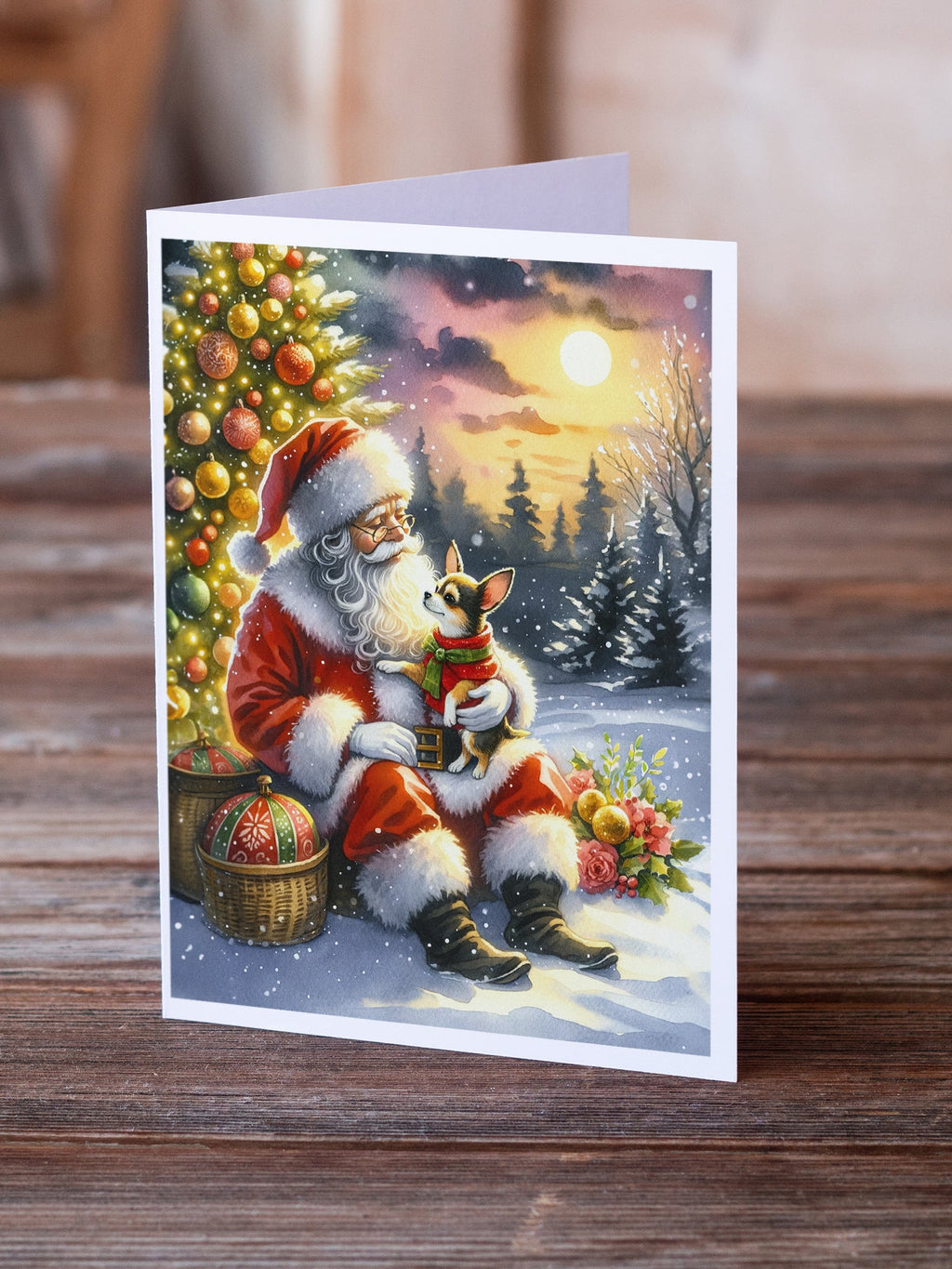 Chihuahua and Santa Claus Greeting Cards Pack of 8 Blank Cards with Envelopes Whimsical A7 Size 5x7