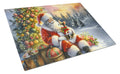 Chihuahua and Santa Claus Cutting Board Tempered Glass Kitchen Cutting Surface, Heat Resistant Chopping, Non-Slip Feet, Food Prep & Serving