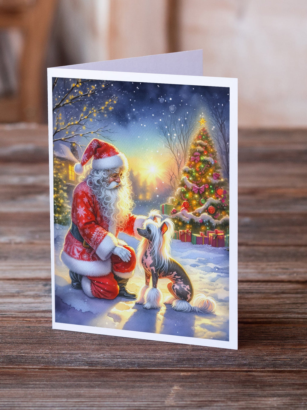 Chinese Crested and Santa Claus Greeting Cards Pack of 8 Blank Cards with Envelopes Whimsical A7 Size 5x7