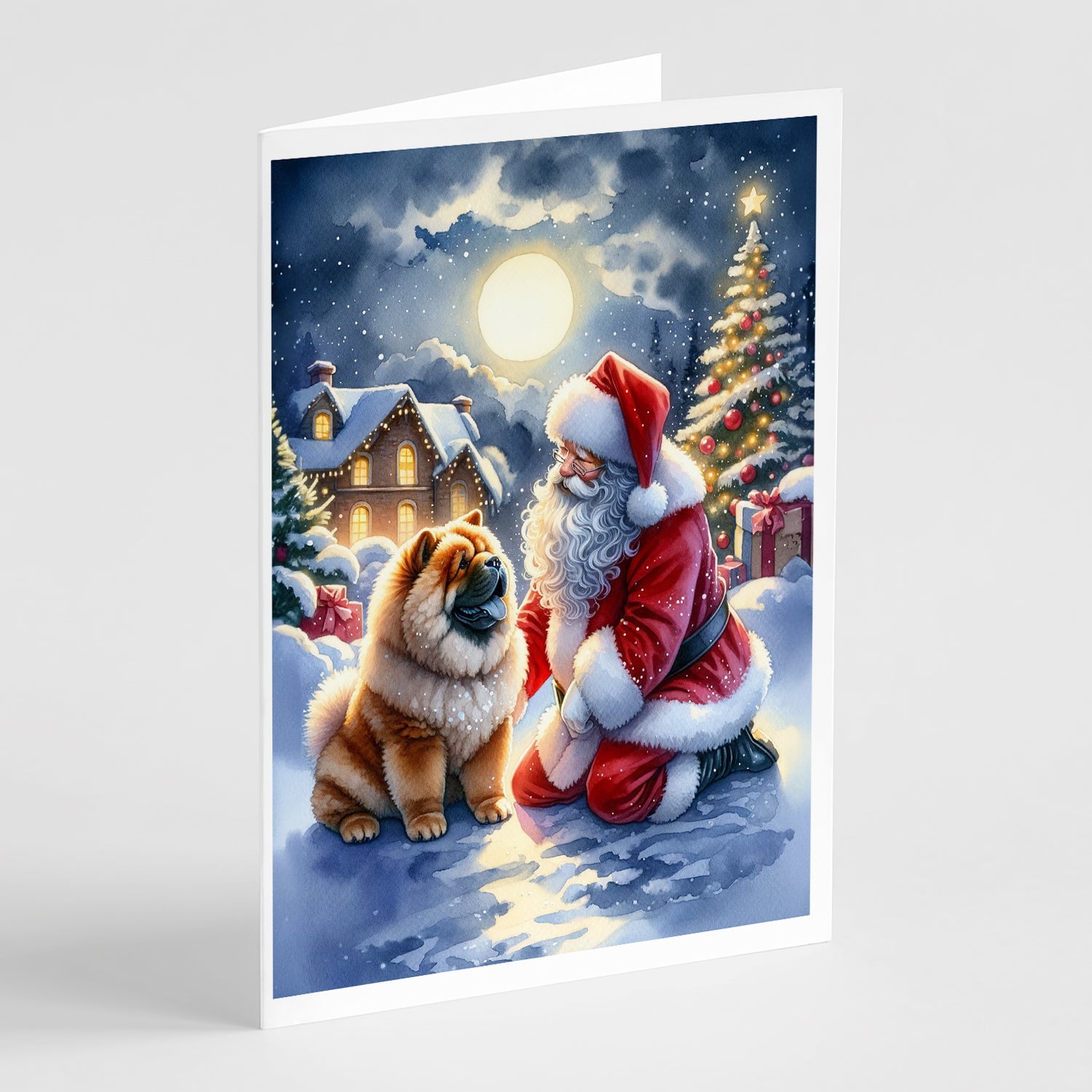 Chow Chow and Santa Claus Greeting Cards Pack of 8 Blank Cards with Envelopes Whimsical A7 Size 5x7