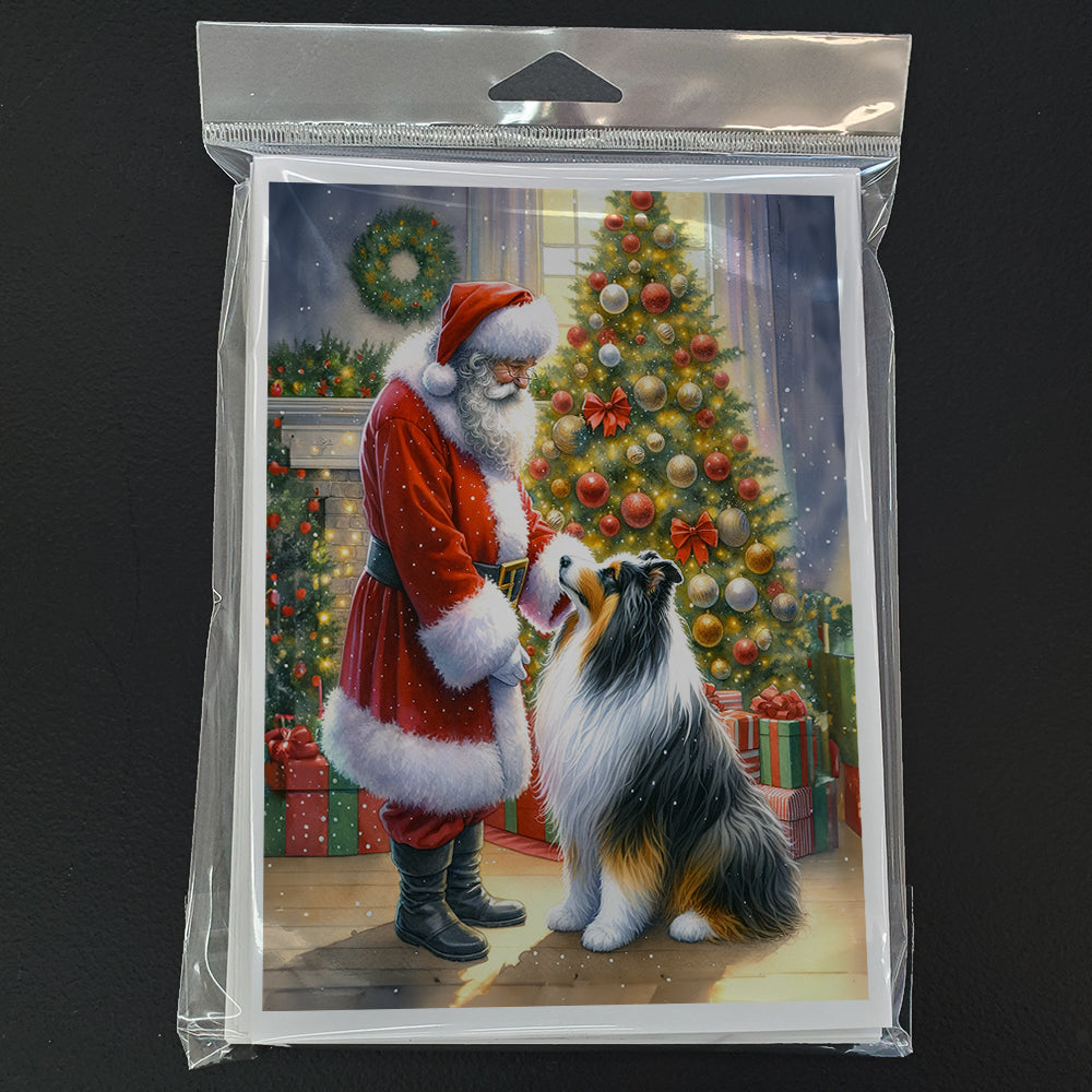 Collie and Santa Claus Greeting Cards Pack of 8 Blank Cards with Envelopes Whimsical A7 Size 5x7