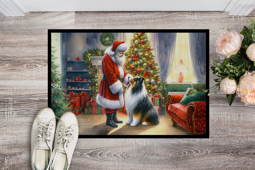 Collie and Santa Claus Doormat Indoor Outdoor 18H X 27W Front Door Mat Rugs for Entryway, Non Slip Washable
