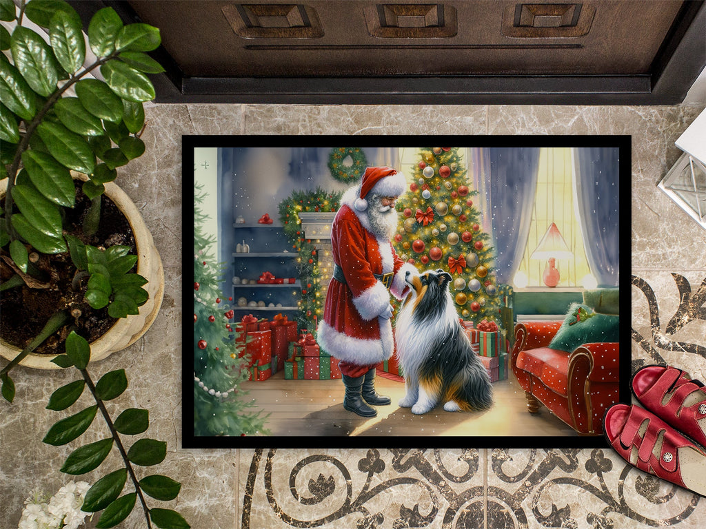 Collie and Santa Claus Doormat Indoor Outdoor 18H X 27W Front Door Mat Rugs for Entryway, Non Slip Washable
