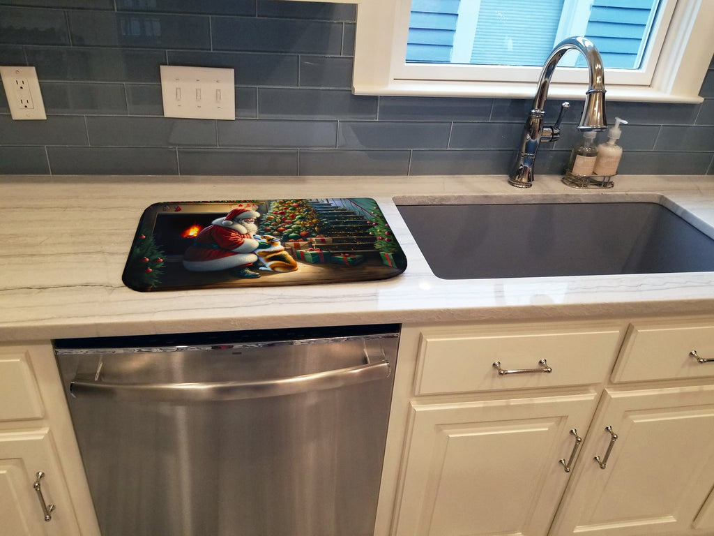 Corgi and Santa Claus Dish Drying Mat Absorbent Dish Drying Mat Pad for Kitchen Counter Dish Drainer Mat for Countertop, 14 x 21", Multicolor