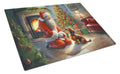 Dachshund and Santa Claus Cutting Board Tempered Glass Kitchen Cutting Surface, Heat Resistant Chopping, Non-Slip Feet, Food Prep & Serving