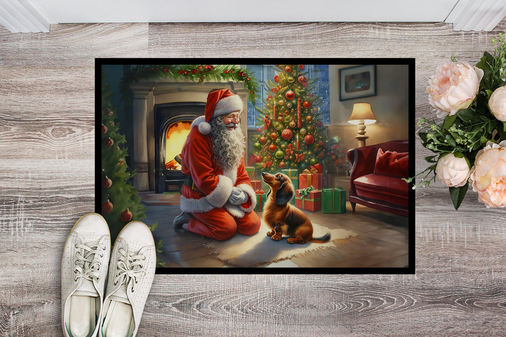 Dachshund and Santa Claus Doormat Indoor Outdoor 18H X 27W Front Door Mat Rugs for Entryway, Non Slip Washable