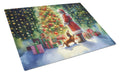 Dachshund and Santa Claus Cutting Board Tempered Glass Kitchen Cutting Surface, Heat Resistant Chopping, Non-Slip Feet, Food Prep & Serving