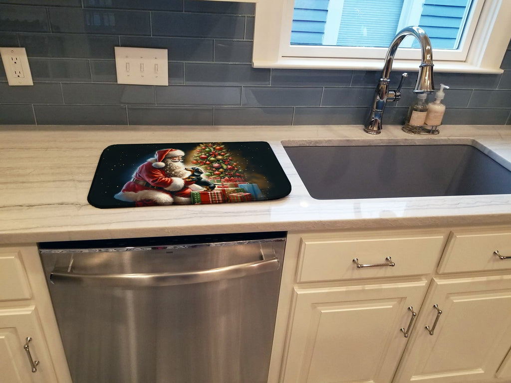 Dachshund and Santa Claus Dish Drying Mat Absorbent Dish Drying Mat Pad for Kitchen Counter Dish Drainer Mat for Countertop, 14 x 21", Multicolor