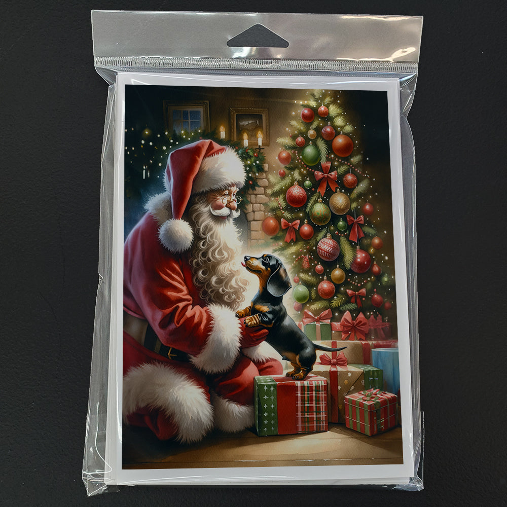 Dachshund and Santa Claus Greeting Cards Pack of 8 Blank Cards with Envelopes Whimsical A7 Size 5x7