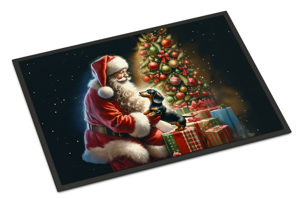 Dachshund and Santa Claus Doormat Indoor Outdoor 24H X 36W Front Door Mat Rugs for Entryway, Non Slip Washable Low Pile,