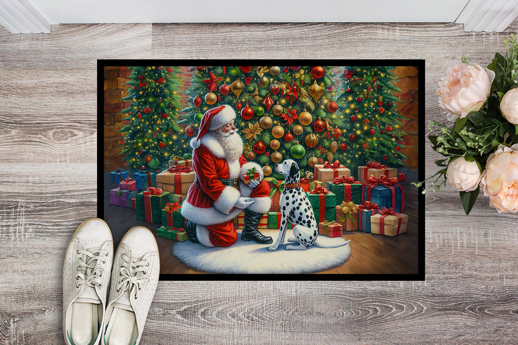 Dalmatian and Santa Claus Doormat Indoor Outdoor 18H X 27W Front Door Mat Rugs for Entryway, Non Slip Washable